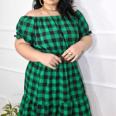 Imagem de Vestido Xadrez Feminino Plus Midi Elegante Soltinho Rodado - Generica,