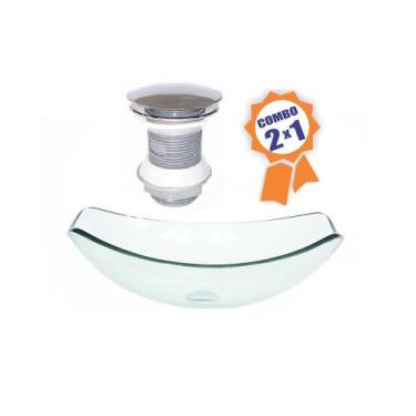 Imagem de Cuba de vidro oval chanfrada 46cm jateado + valvula click - Cubas e Ga