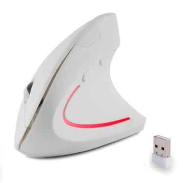 Imagem de Mouse sem fio ergonômico branco para canhoto, vertical para mão esquerda, túnel do carpo, portátil, leve, sem fio, para PC, laptop, computador, Mac, escritório, viagem, mãos médias, grandes, presente