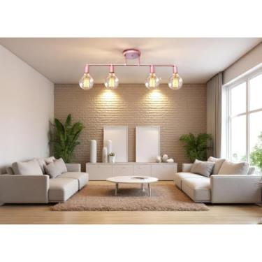 Imagem de Luminária de Teto Trilho Spot 4 Lâmpadas Moderno Industrial Articulada Acabamento Dourado Estilo Moderno (ROSE GOLD)