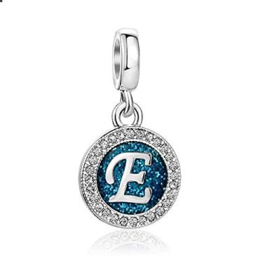 Imagem de MiiFort Pingente de letra E azul com pingente de letra E, pulseira Pandora, joias de aniversário, presentes para mulheres, mãe, filha, irmã, tia, avó, amiga, neta