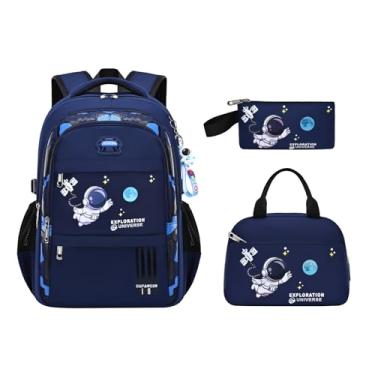 Imagem de MITOWERMI 3 peças de mochila infantil com lancheira, mochila escolar para meninos e meninas, conjunto de mochila para estudantes do ensino fundamental, Azul, Moderno