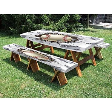 Imagem de Toalha de mesa esportiva de poliéster de 183 cm, mesa de piquenique e bancada, beisebol e gesso antigo, ilustração de danos na parede de concreto, para Natal, festas, 71 x 182 cm marfim cinza claro