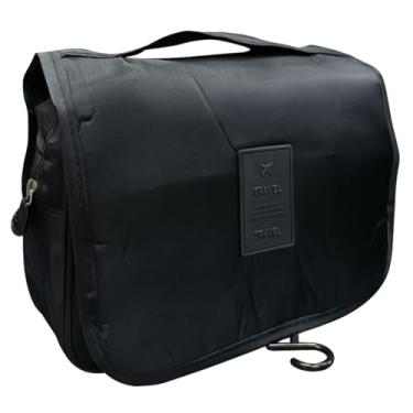 Imagem de Necessaire Bolsa de Mão Travel com Gancho Organizadora Multiuso Porta Objetos Dobrável Unissex Espaçosa Viagem (Preto)