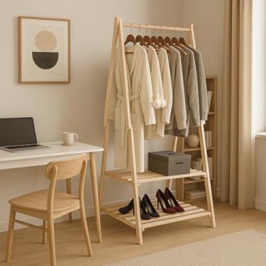 Imagem de Arara de Roupas Dobrável em Madeira, 2 Prateleiras, Estilo A-Frame, Organizador para Quarto e Closet