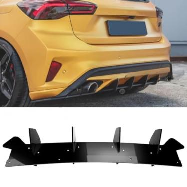 Imagem de Spoiler de para-choque traseiro compatível com Focus ST MK4 2018-2021 difusor de para-choque traseiro protetor de lábio divisor acessórios para carro (preto brilhante)