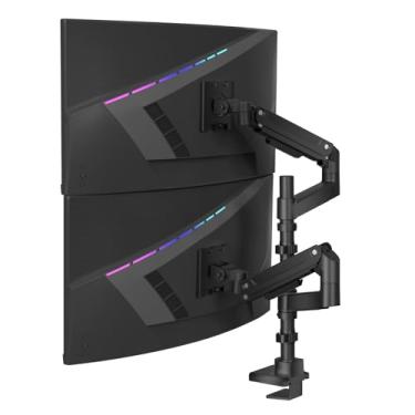 Imagem de WALI Suporte de monitor duplo para empilhamento de monitor curvado ultrawide, braço de monitor duplo para telas Ultrawide de até 20 kg, braço de monitor de 49 polegadas, preto