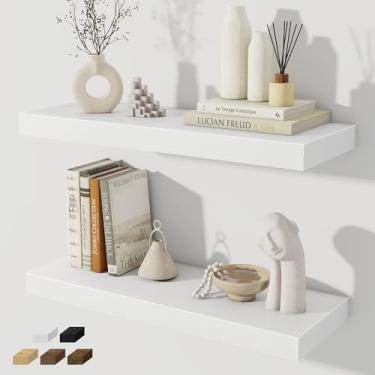 Imagem de Prateleiras flutuantes para parede, conjunto de 24 polegadas, prateleira de madeira rústica montada na parede para banheiro, sala de estar, quarto e cozinha, prateleira suspensa para armazenamento