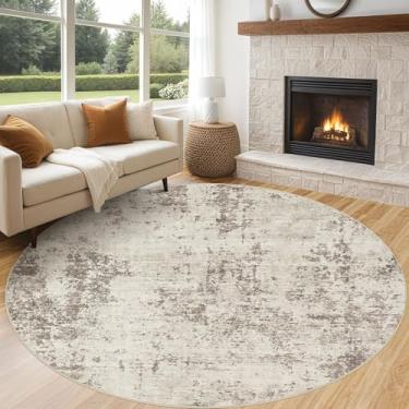 Imagem de UERMEI Tapete redondo de 2,4 m para sala de estar - 20 x 20 cm lavável, neutro, moderno, abstrato, macio, fino, tapete para uso interno, tapete antiderrapante para quarto, embaixo da mesa de jantar,