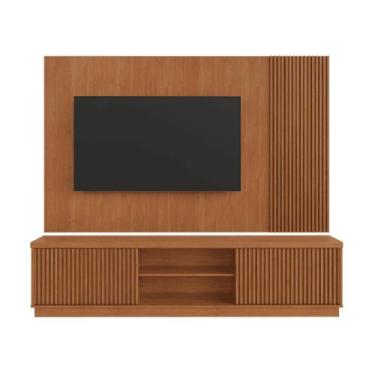 Imagem de Rack Com Painel Valencia 2 Porta Ripado TV 65 MDF - Mavaular, Naturall