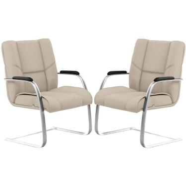 Imagem de Kit 02 Cadeiras De Escritório Tecido Sintético Areia