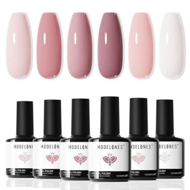 Imagem de modelones Conjunto de esmalte de gel – Conjunto de esmalte em gel rosa nude de 6 cores para o verão claro neutro rosa esmalte branco quase rosa mergulhe off kit de iniciante de unhas em gel de LED para todas as estações arte de unhas faça você mesmo presentes de manicure