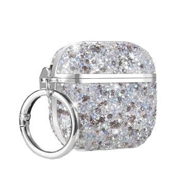Imagem de Newhalper Compatível com Apple Airpods 4 Capa 2024 Glitter Lindas Capas para Airpods iPod 4ª Geração Bling Cover Chaveiro para mulheres e meninas (prata)