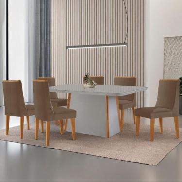 Imagem de Mesa de Jantar Diane 180cm Tampo MDF Vidro com 6 Cadeiras Lisboa Moder