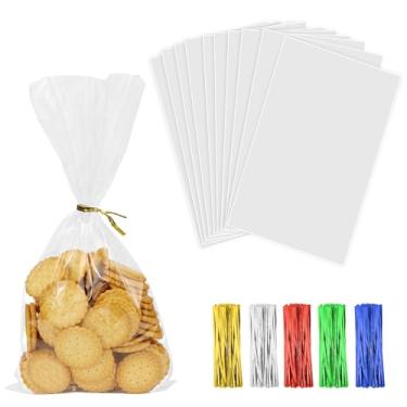Imagem de Yeumk Sacos de celofane Saco de presente de plástico Sacos de biscoito transparentes com laços torcidos para lembrancinhas de festa (transparente - 15 x 30 cm - 100 peças)