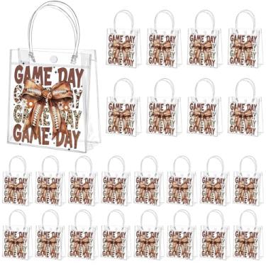 Imagem de Tioncy 24 peças de sacos transparentes de presente de futebol com alça de guloseimas de futebol americano, lembrancinha de festa para lanche de equipe, suprimentos de aniversário, 20 x 20 x 8 cm