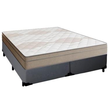 Imagem de Cama Box Casal Bipartido Sintético + Colchão De Molas Ensacadas Portobel Ipanema 138x188x65cm Cinza