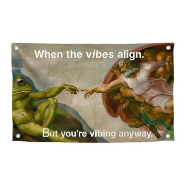 Imagem de Bandeira de meme de arte engraçada de 9 x 1,8 m com citação "When The Vibes Align. But You're Vibing Anyway." - Faixa colorida de poliéster na parede com quatro ilhós de latão - Tapeçarias de humor de