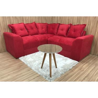 Imagem de Sofá de Canto Vermelho Almofadas Lisas Suede