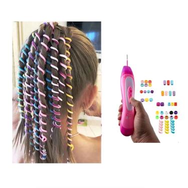 Imagem de Kit  Infantil Aplicador Strass Miçangas Cabelo Terere Trança