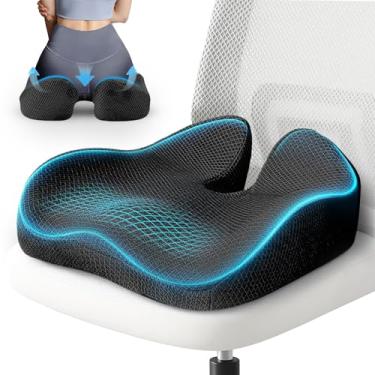 Imagem de Almofada extra grande para cadeira de escritório, 48 cm x 43 cm, almofada ergonômica de espuma viscoelástica para alívio da dor no cóccix, costas, ciática e quadril, almofada de reforço para sentar e