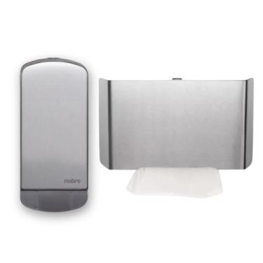 Imagem de Porta Papel Toalheiro Suporte Para Interfolhas + Dispenser Saboneteira Sabonete Liquido Com Frente Inox Cor Escovado Select Premium