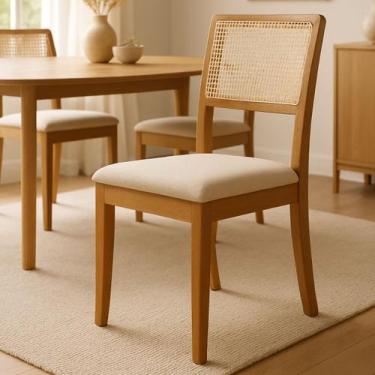 Imagem de Kit 4 Cadeiras de Jantar Madeira Maciça Mel Encosto Telinha Palha Esto