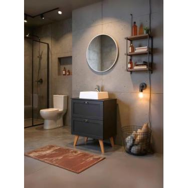 Imagem de Gabinete para Banheiro com Tampo Cuba e Espelho Redondo 60cm Retro Mdf