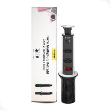 Imagem de Torre Tomada Retrátil Bancada de Embutir 2 Tomadas USB Tipo C Para Mesa Bancada Escritorio