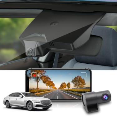 Imagem de Fitcamx Câmera frontal 4K + traseira 1080p para Genesis G80 2021 2022 2023 2024 2.5T 3.5T Sport tem escurecimento automático, visual OEM, Wi-Fi e aplicativo, vídeo HD duplo, gravação em loop, sensor G