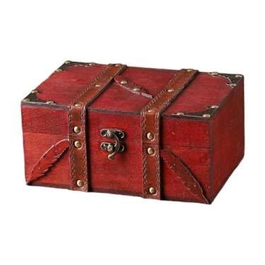 Imagem de MotiveTech Caixa de Armazenamento de Joias, Caixa de de Madeira, Vintage, Portátil, Porta-bugigangas, Organizador de Joias, Recipiente para Brincos, Fest, Vermelho