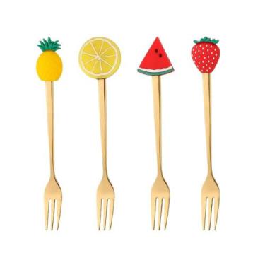 Imagem de Jogo com 4 Garfos Fruit Sobremesa Aço Inox Dourado - Wolff