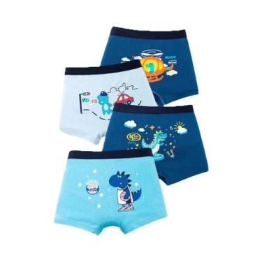 Imagem de Cueca Boxer Infantil De Algodão Respirável, 4 Peças, Dinossauros, Heli