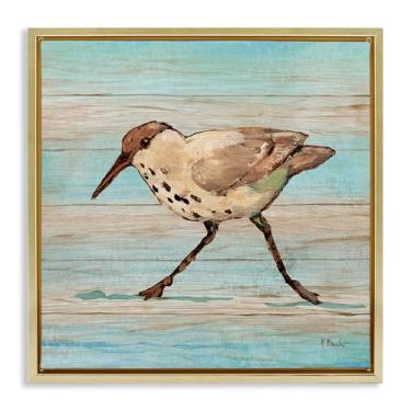 Imagem de Stupell Industries Tela flutuante dourada Coastal Teak Sandpiper Design de arte de parede por Paul Brent, 25 x 25