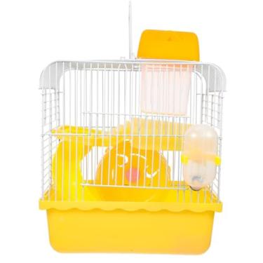Imagem de TsoLay Gaiola de animal pequeno, gaiola de rato, desenho animado pequeno castelo hamster habitat com roda de corrida/tigela de comida/garrafa de água, produtos para animais de estimação para furão de