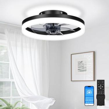 Imagem de VOLISUN Ventoinhas de teto pequenas de 33 cm com luzes e controle remoto, ventiladores de teto de perfil baixo com luz, luz de teto LED regulável 3000K-6500K, montagem embutida, ventilador de teto sem
