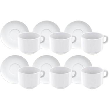 Imagem de Conjunto 6 Xícaras de Chá com Píres Porcelana 240ml Branco Paola Tramontina Café Mesa Posta