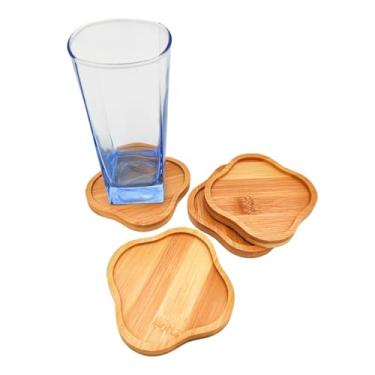 Imagem de 4 peças de porta-copos de bambu de mosaico para artesanato, bandejas de base em branco, porta-copos para copos de bebida, porta-copos de plantas, placa de arte, suprimentos de mosaico DIY (trevo de