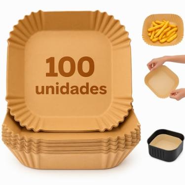 Imagem de Kit 100 Unidades Forma Descartável de Papel Quadrada Para Air Fryer 20cm – Papel Antiaderente, Protetor Premium Contra Gordura e Resíduos