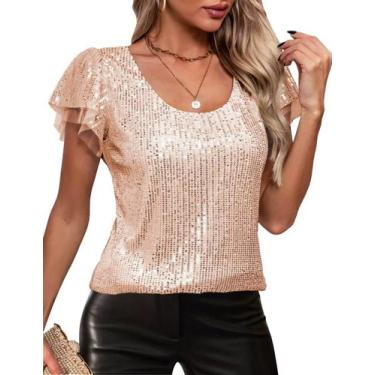 Imagem de Blusa feminina Traleubie de lantejoulas brilhantes, manga com babados,