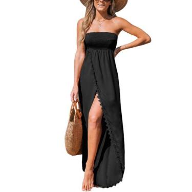 Imagem de Vestido maxi CUPSHE sem mangas de renda, sem alças, preto