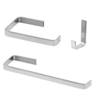 Imagem de Kit de Acessórios para Banheiro em Metal, Quadrado, Cromado, Conjunto com Porta Toalha 20cm, Gancho e Cabide, Estilo Moderno