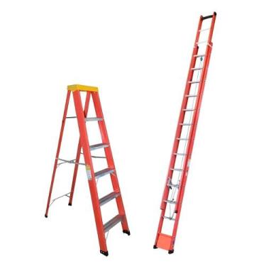 Imagem de Kit 2 Escadas Profissional de Fibra W. Bertolo para Eletricista Extens