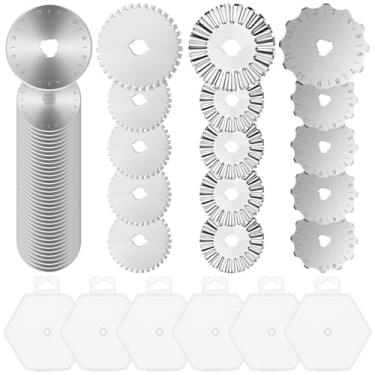 Imagem de Leriton 50 peças de lâminas rotativas de 45 mm com lâminas de substituição de cortador rotativo de 45 mm com alça ergonômica com trava de segurança para tecido, couro, artesanato, costura, acolchoado