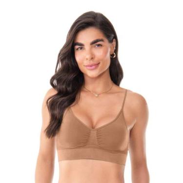 Imagem de Sutiã Top Alça Fina Regulável com Bojo Removível sem Costura Amêndoa Z