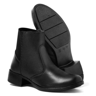 Imagem de Bota Feminina Salto Grosso Trabalho Confortável Macia Leve Preta Marro