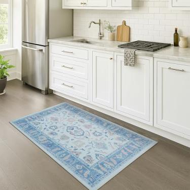 Imagem de Fame Rugs Tapete Oushak moderno de 60 x 33 cm, tapetes vintage turcos orientais inspirados na antiguidade, laváveis, dobráveis, luxuosos, sala de estar, quarto