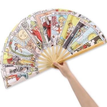 Imagem de Weysat Cartão de tarô leque de mão fã de rave grande dobrável bambu astrologia tarô decoração arte de parede presentes de bruxa para mulheres EDM música gala festival presente cartomante acessórios