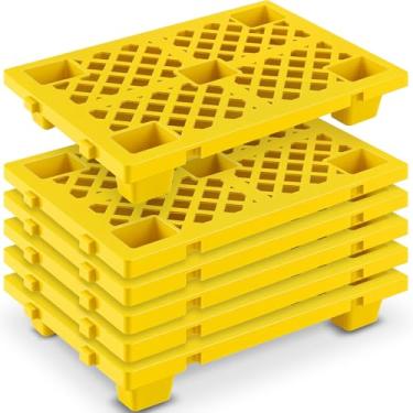 Imagem de Briwooody 6 peças de paletes de plástico leves de polietileno aninháveis 60 cm x 40 cm x 9,9 cm almofada de armazenamento interligada com grades respiráveis para porão, restaurante, cozinha
