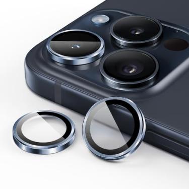 Imagem de JETech Protetor Lente Câmera para iPhone 15 Pro 6,1 Polegadas e iPhone 15 Pro Max 6,7 Polegadas, 9H Metal Tampa Individual Anel de Metal, HD Transparente, 1 Conjunto (Azul)